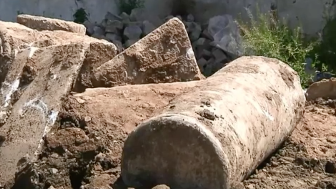 Marble pillars from the ancient ruins found at the site.