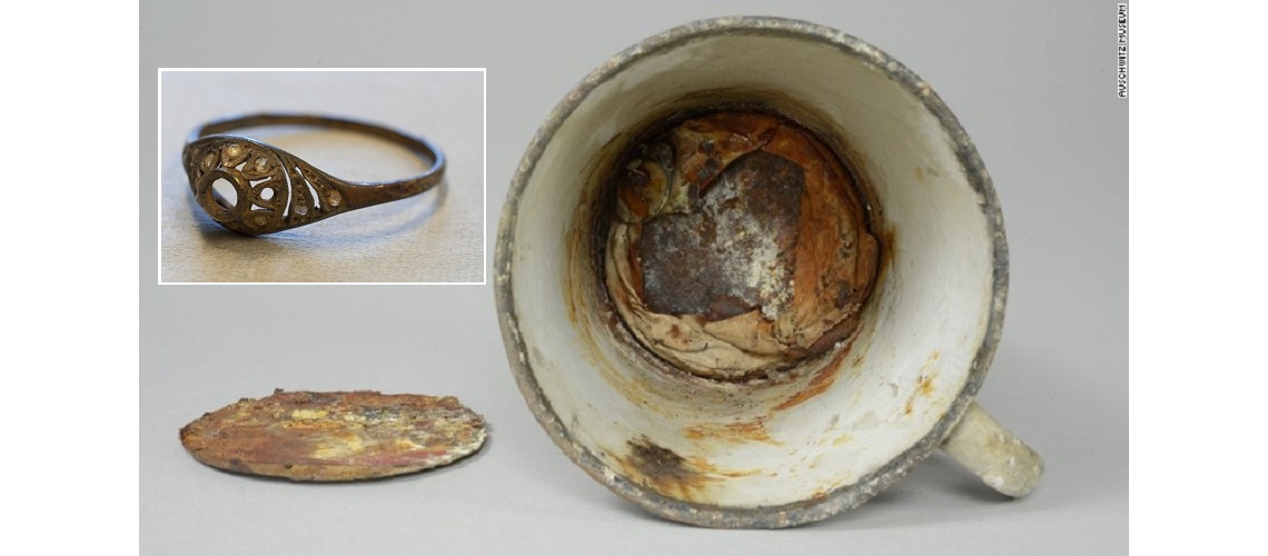 Auschwitz mug reveals ring and necklace hidden for 70 years