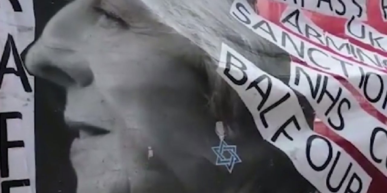 Anger at anti-Semitic pro-Labour banner showing May with Star of David earrings
