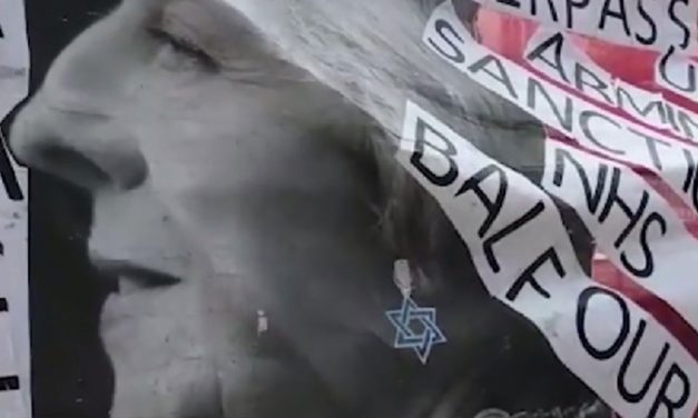 Anger at anti-Semitic pro-Labour banner showing May with Star of David earrings
