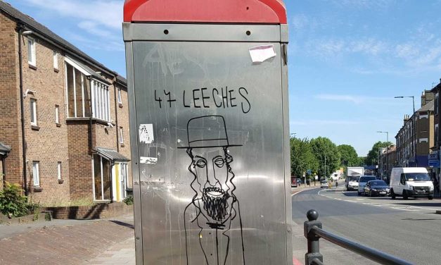 Anti-Semitic graffiti on London phone box refers to Jews as “leeches”