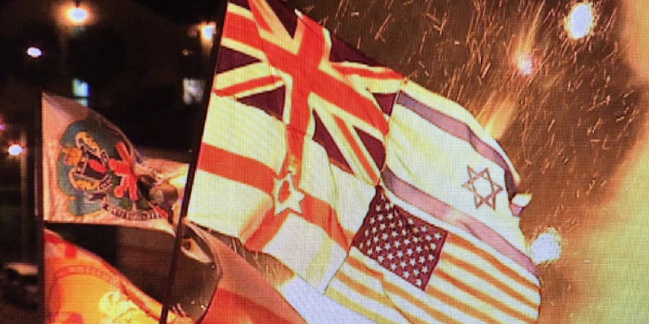 Israel flags and poppy wreaths burned in Irish Republican bonfire in Londonderry