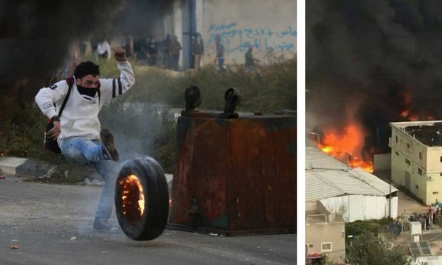Rioters send burning tyres towards Israeli soldiers, accidentally burn down Palestinian factory