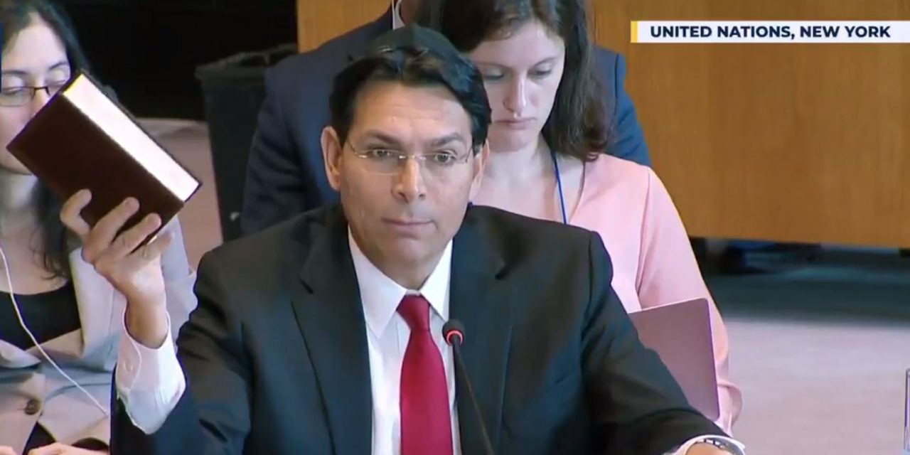 Danon shows UN the Bible: “This is the deed to our land”