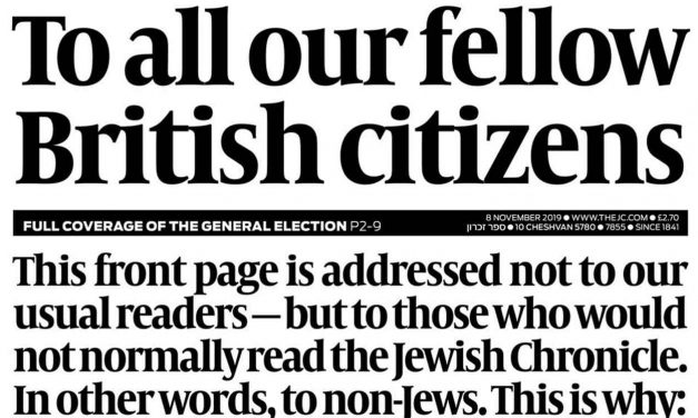 Jewish Chronicle front page urges non-Jews to oppose Corbyn