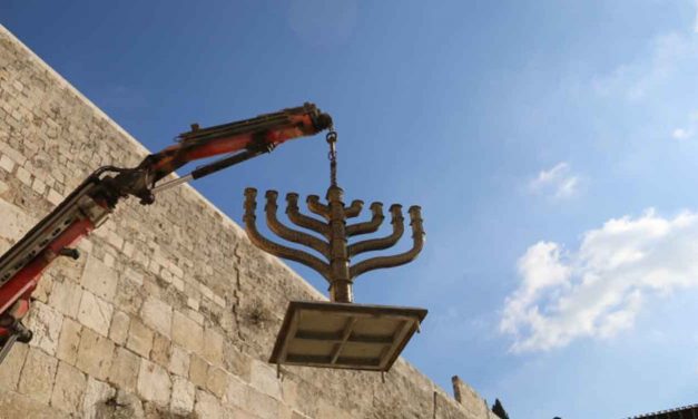 In preparation for Hanukkah, a two-meter high menorah lands at the Western Wall