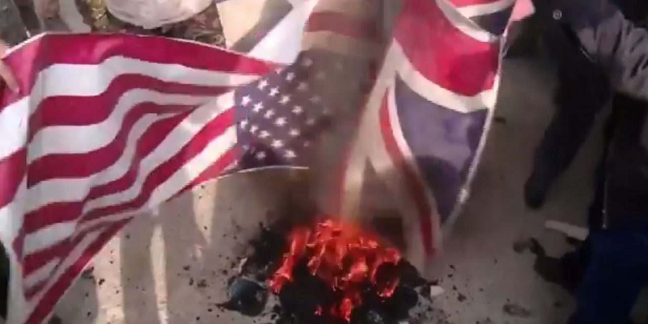 British flags burned by pro-regime protesters in Tehran as Labour leadership sides with UK’s enemies