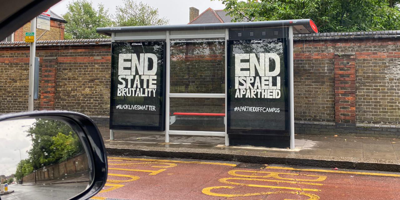 London: Anti-Israel poster illegally placed on bus stop alongside BLM poster