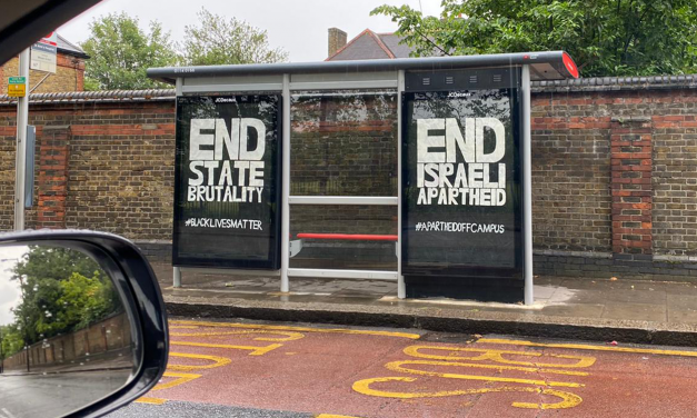 London: Anti-Israel poster illegally placed on bus stop alongside BLM poster