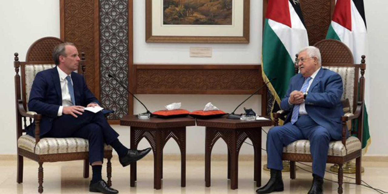 Dominic Raab meets Abbas, urges peace and UK gives £2.7 million to help needy Palestinians