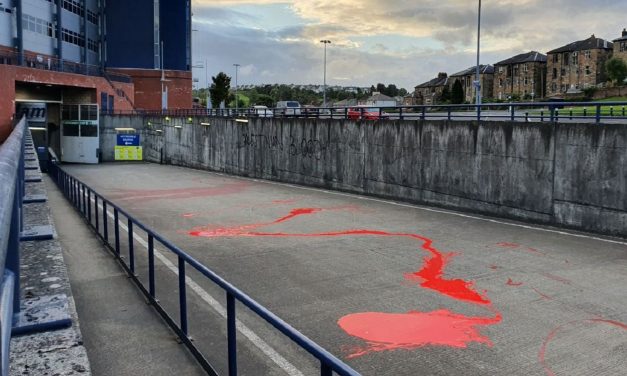 Anti-Israel protesters target Scottish football stadium with red paint stunt