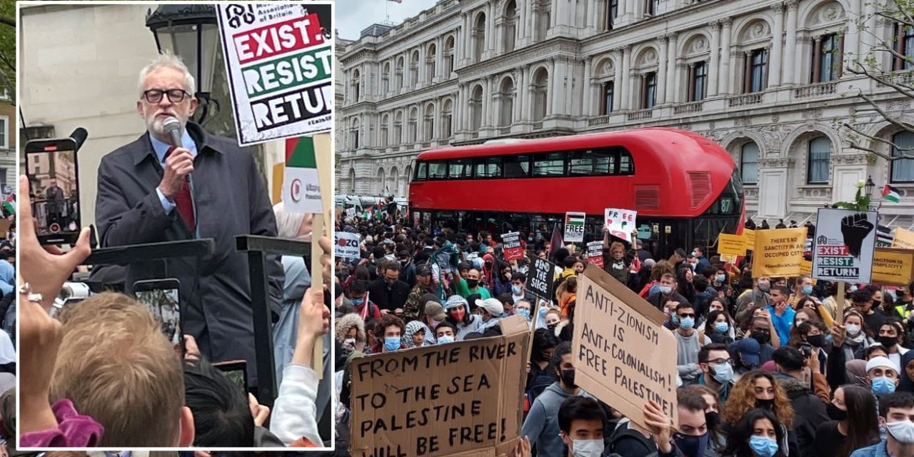 Corbyn addresses thousands outside Downing Street blaming ‘occupation of Palestine’