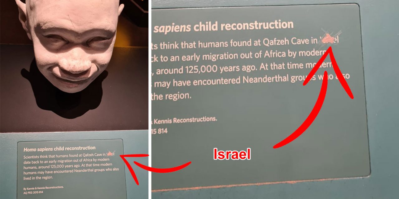 Natural History Museum has exhibit vandalised with word ‘Israel’ scratched out
