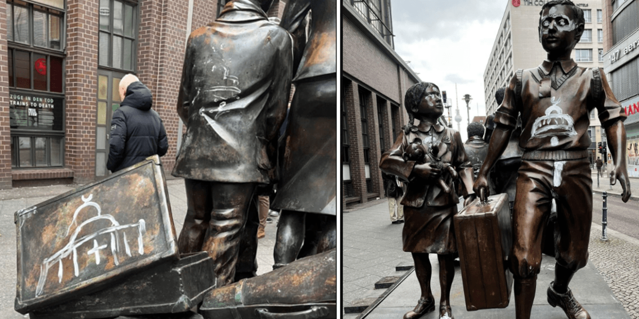 Kindertransport statue vandalised with ‘Dome of the Rock’ graffiti